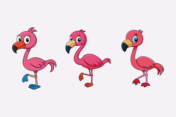 Flamingo Cartoon Character clipart Vector Set on isolated background