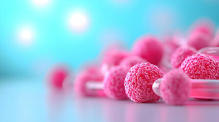 Pink Candy Closeup on White Surface with Light Blue Background