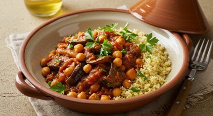 Eggplant and Chickpea Tagine with Couscous