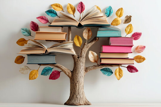 A Tree of Knowledge: Books as Branches, Leaves of Wisdom. An Inspiring Image for Readers and Learners. World Book Day