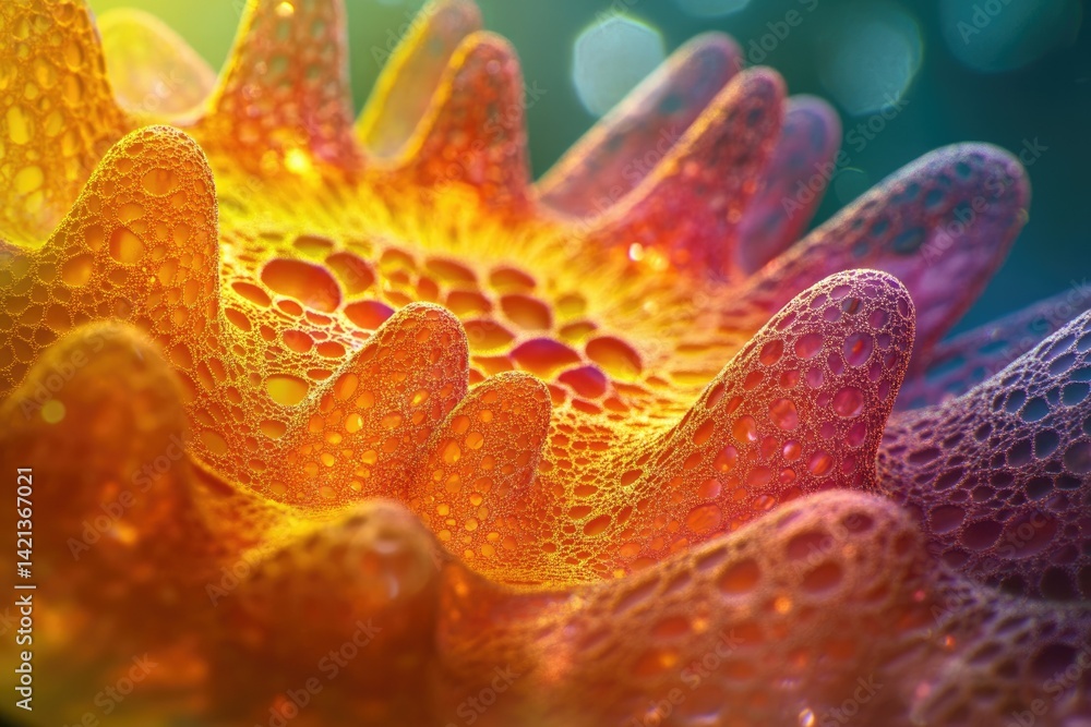 Aufkleber intricate, bubbly, orange and red structure resembling a microscopic organism or abstract art.