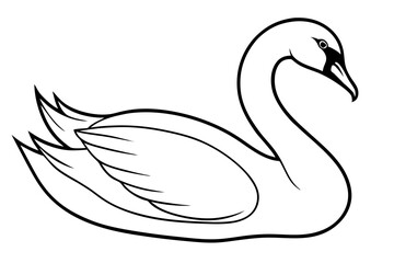 swan silhouette line art vector illustration with a white background