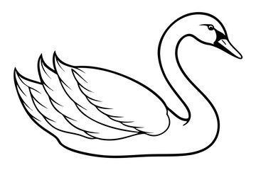 swan silhouette line art vector illustration with a white background