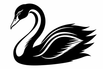 swan silhouette line art vector illustration with a white background