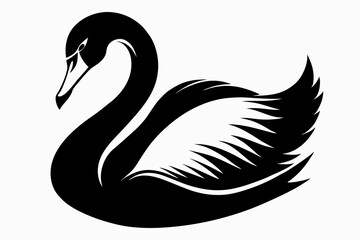swan silhouette line art vector illustration with a white background