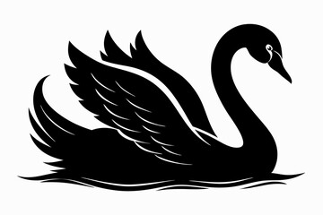 swan silhouette line art vector illustration with a white background