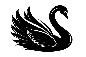 swan silhouette line art vector illustration with a white background