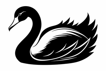swan silhouette line art vector illustration with a white background