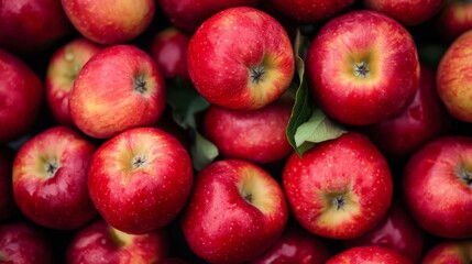Fresh and juicy red apples on a wooden table with natural lighting, perfect for healthy eating, organic fruit, and seasonal food photography