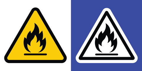 Bold yellow and black triangular fire hazard warning sign with stylized black flame. High-contrast, minimalist vector design for safety, caution, or danger signage. Standard symbol, simple composition