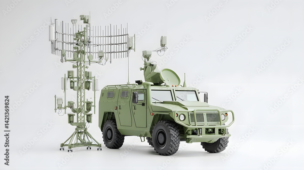 Leinwandbilder a military grade mobile radar vehicle with an antenna array deployed designed for defense technology