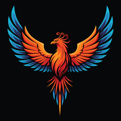 graffiti phoenix bird with fire wings in solid color clean symmetrical street art vector