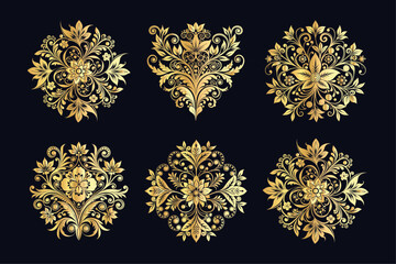 Black and white floral pattern, elegant Vector Set on isolated background