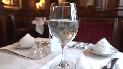 Ice Water in Elegant Wine Glass Restaurant Table Setting