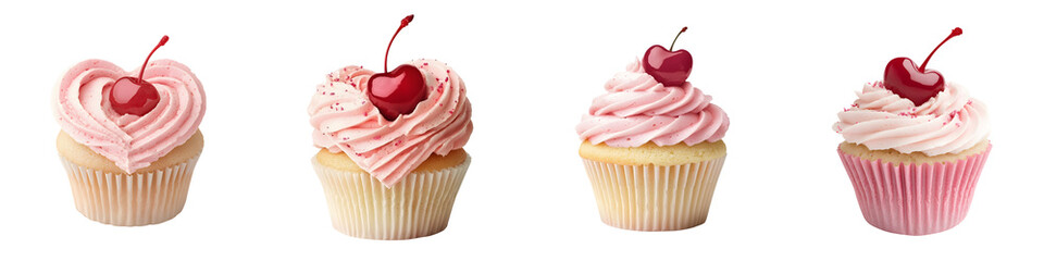 Delectable pink and red cherry cupcakes with creamy frosting