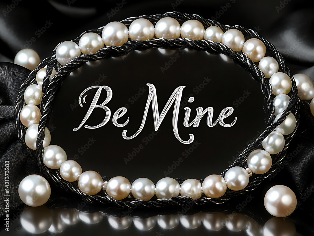 Poster pearls frame be mine delicate script