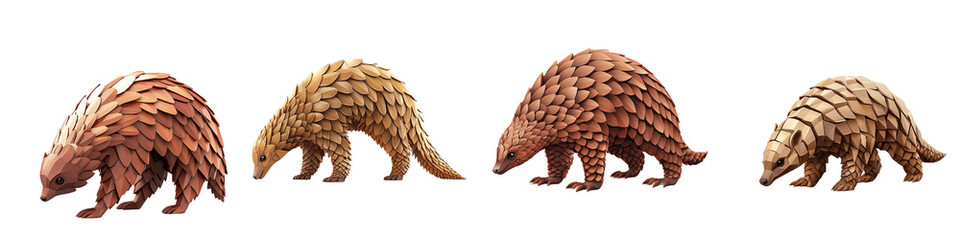 Collection of 3D vector icon of Pangolin isolated on transparency background
