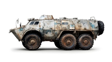 Fototapeta premium A rugged heavily armored military personnel carrier with a camouflage paint scheme designed for traversing challenging terrain and providing protection in combat situations