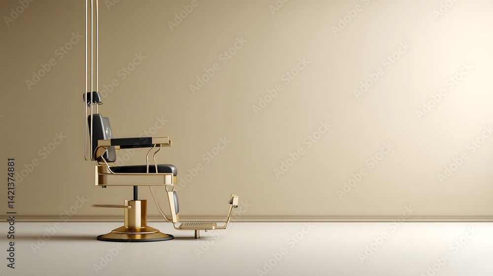 Poster a sleek and sophisticated barber chair with a minimalist design featuring a metallic frame and a dar