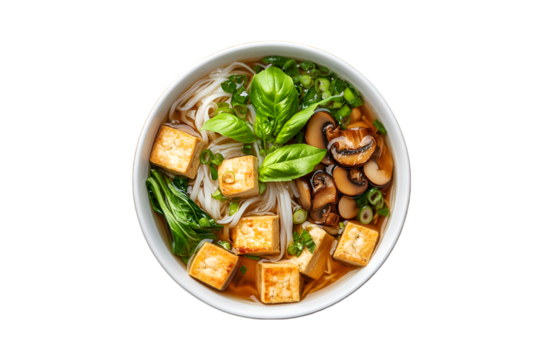Delicious Tofu Mushroom Noodle Soup Asian Cuisine Bowl Food Recipe