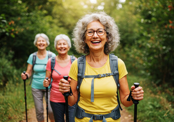 Joyful Senior Women Hiking in Nature: A Thrilling Outdoor Adventure for Friends
