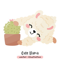 Cute Funny Llama, Alpaca Vector Cartoon illustration