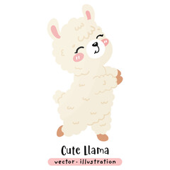 Cute Funny Llama, Alpaca Vector Cartoon illustration