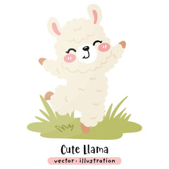 Fototapeta premium Cute Funny Llama, Alpaca Vector Cartoon illustration