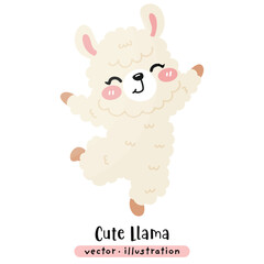 Cute Funny Llama, Alpaca Vector Cartoon illustration