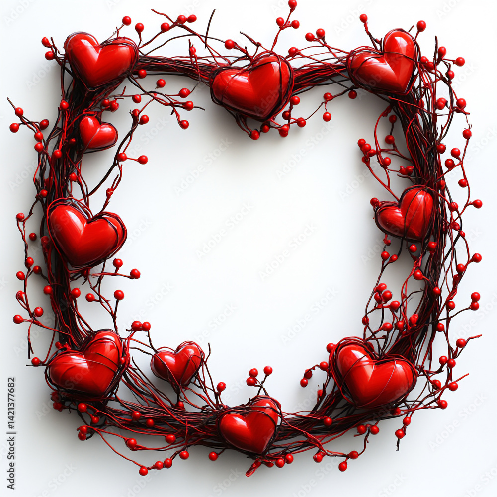 Aufkleber intersecting red lines heart shapes square frame