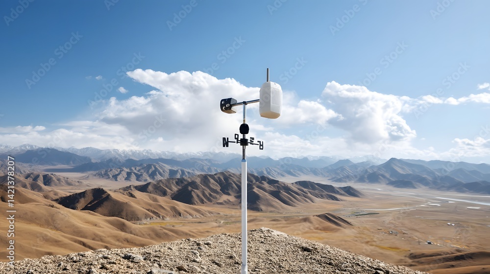 Aufkleber a weather monitoring station with a wind vane pointing amid strong gusts set against the expansive r