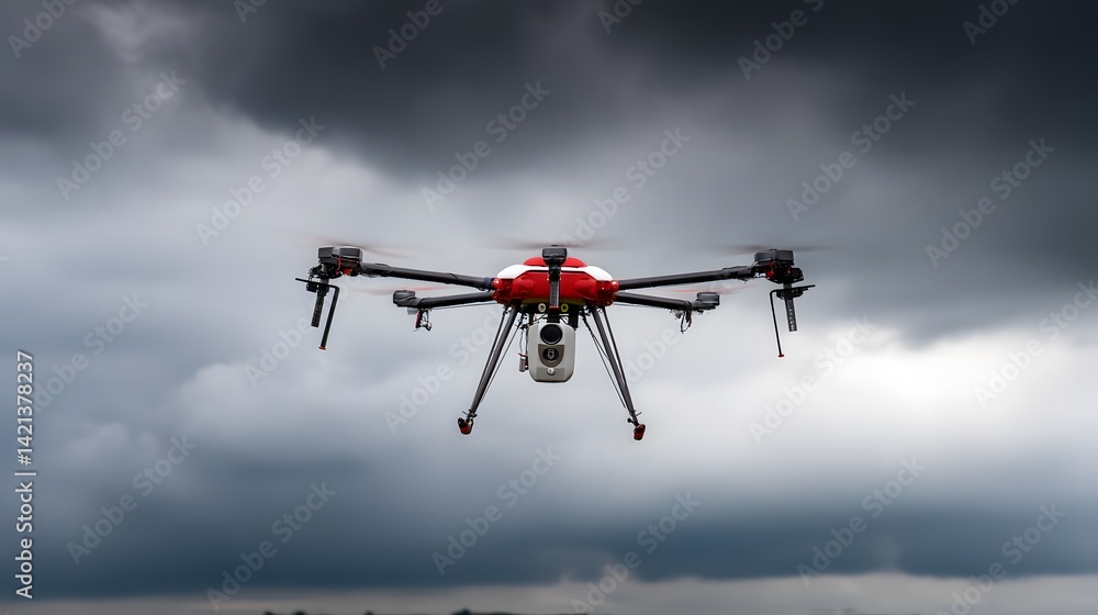 Aufkleber A weather drone equipped with advanced sensors hovers in the dark cloudy sky ready to gather critical data about an approaching storm system