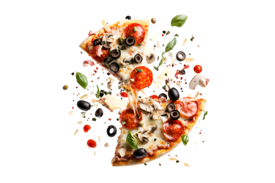 Delicious Pizza Slice Exploding with Toppings
