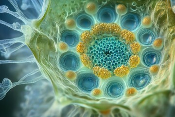 Microscopic view of intricate cellular structures, revealing complex biological patterns and textures.