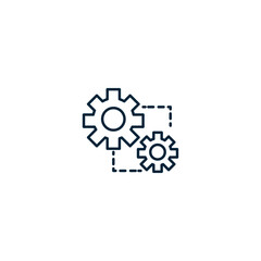 Minimal line icon showing two connected cogwheels, symbolizing process automation, system settings, or workflow integration. Ideal for use in app interfaces, software development platforms, and IT-rel