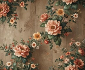 Rustic faux flower wallpaper, vintage inspired design, botanical wallpaper, surface, wallpaper background