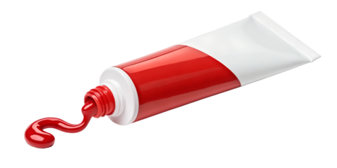 Red Paint Tube Squeezed Out with Glossy Flowing Texture. A tube of paint with squeezed out red paint.