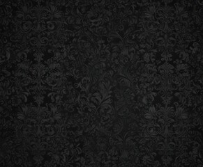 Seamless black gothic wallpaper, swirling floral damask pattern , background, backdrop