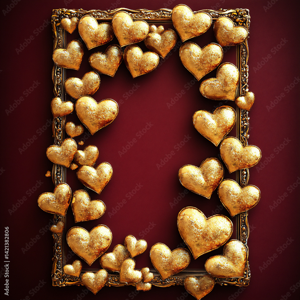 Poster golden overlapping hearts rectangular frame