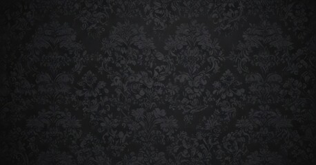 Subtle black damask wallpaper, woven floral vines, gothic style,  luxury,  decoration