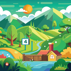Fototapeta premium Peaceful Mountain Landscape with a Small House