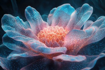 Naklejka premium A mesmerizing close-up of a luminous, ethereal flower with glowing petals and intricate details.