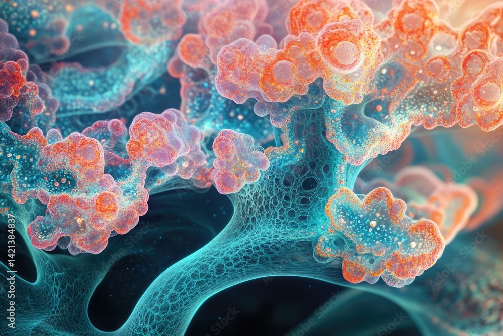 Leinwandbilder abstract microscopic image depicting vibrant, interconnected cellular structures with intricate deta