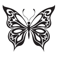 Elegant Black and White Butterfly Silhouette Vector Symmetrical Insect Design