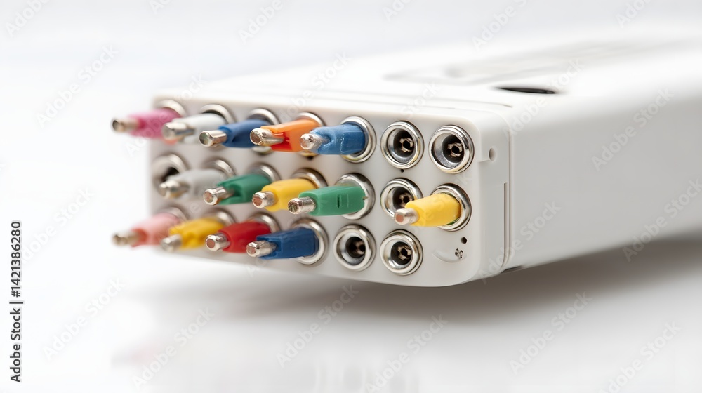 Aufkleber Close up of a PS2 computer connector with color coded pins and a retro vintage aesthetic against a plain white background