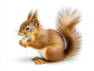 Fototapeta premium A cute squirrel holding a nut with a fluffy tail and bright eyes.