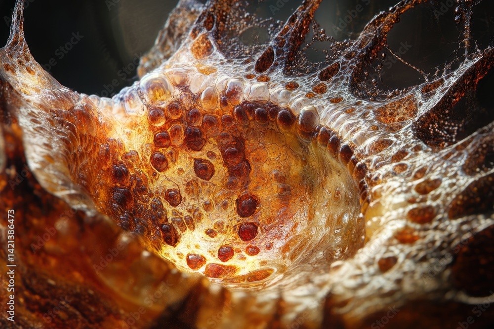Aufkleber abstract close-up of a translucent, amber-colored substance with bubble-like formations, resembling 