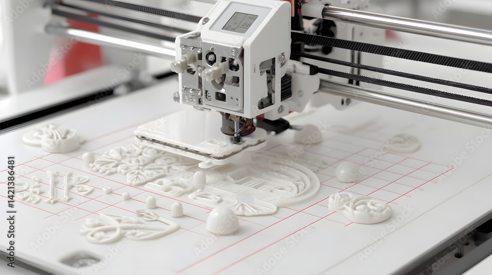 Poster Close up of the LCD screen and tray of a resin based 3D printer showcasing the intricate design and precise engineering on a pristine white background