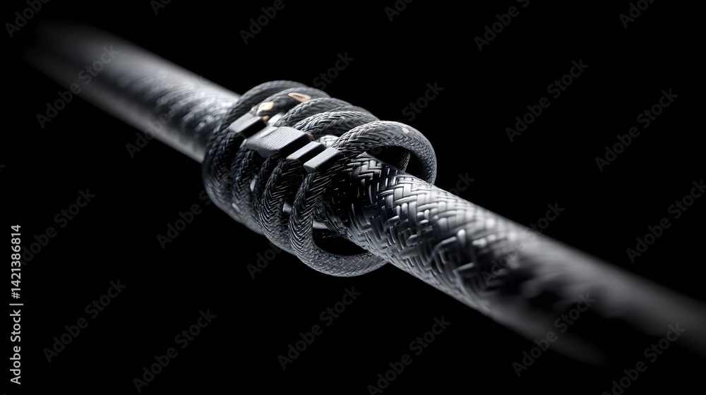 Poster close up shot showcasing the intricate braided texture and shielding of a ethernet cable highlightin