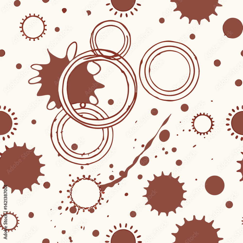 Poster abstract seamless vector pattern with brown shapes on cream background